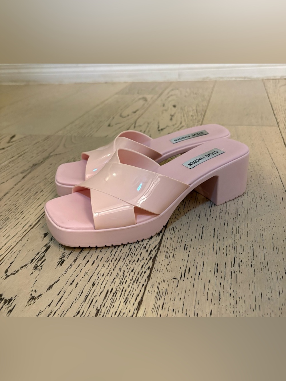 Steve Madden Light Pink Patent Platform Mule Sandals